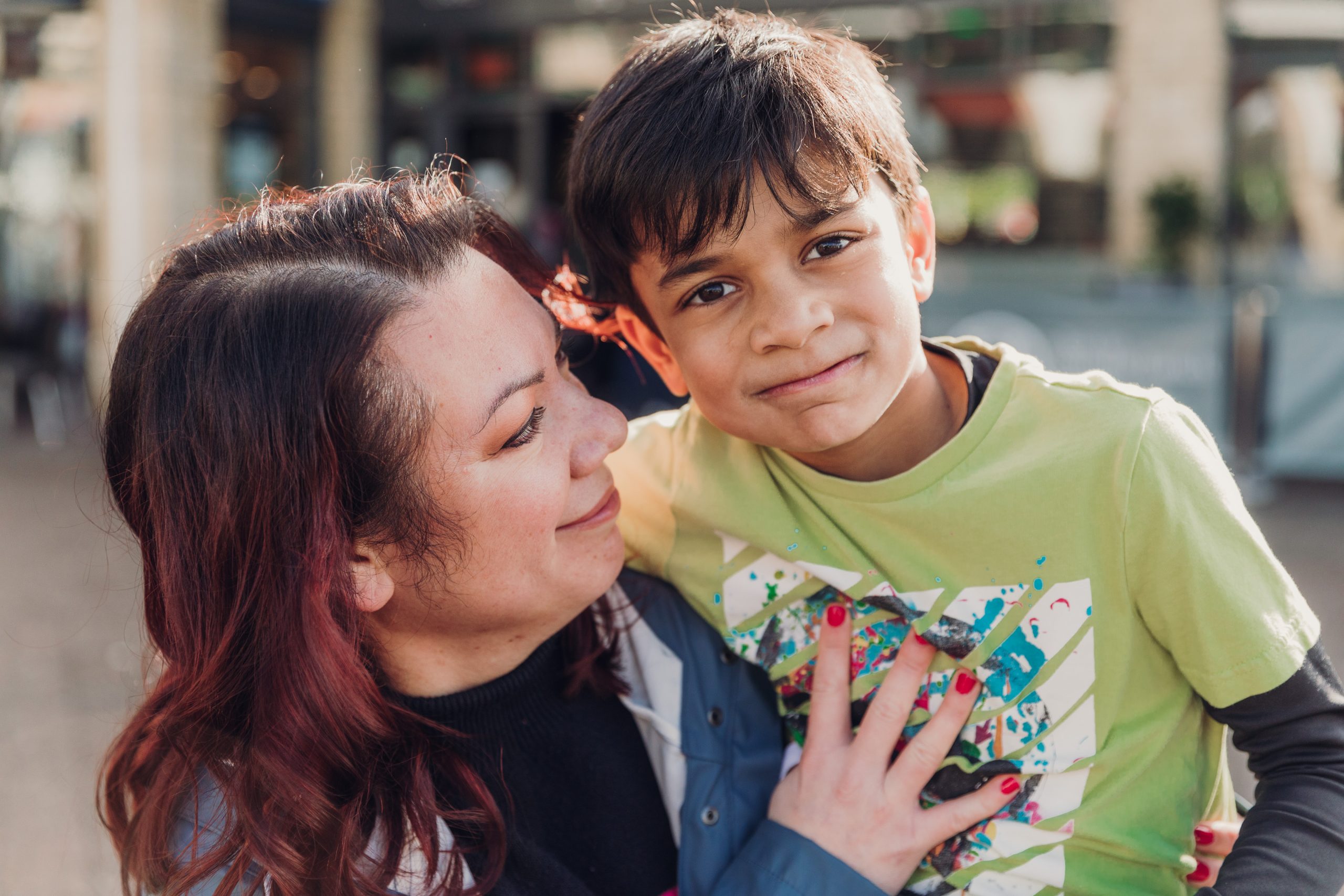 A woman with a boy